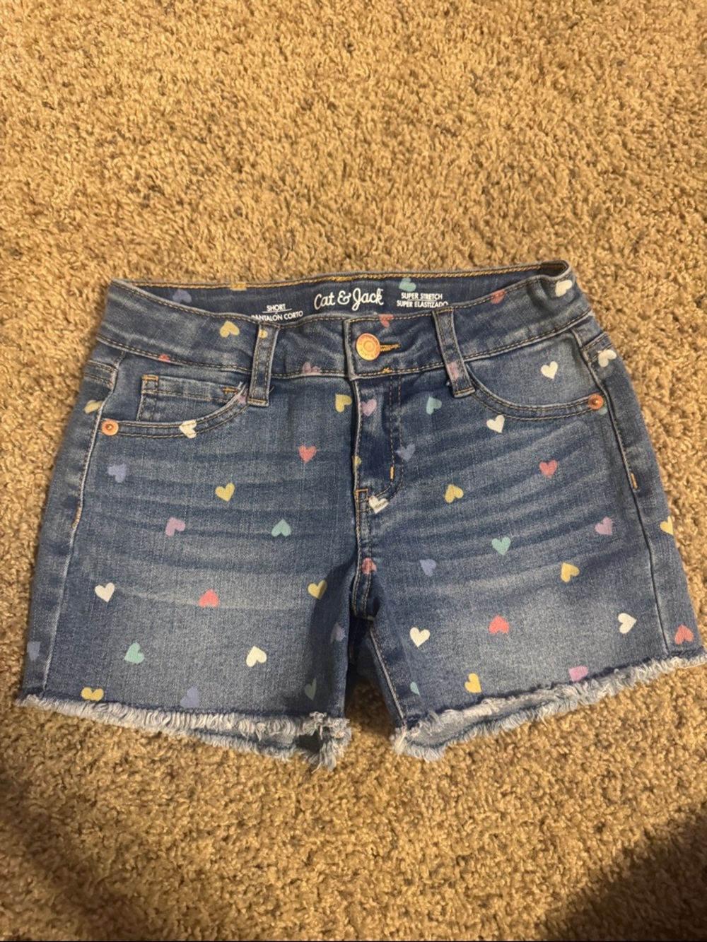 Cat & Jack Denim Shorts with Multicolor Heart Print - Blue